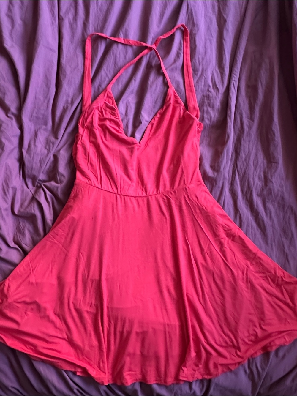 flowy red cross back halter dress